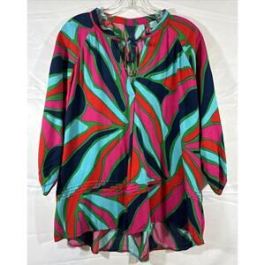 Women's 100% Rayon Peasant Top Blouse Colorful Print 3/4 Sleeve Size M by Lands